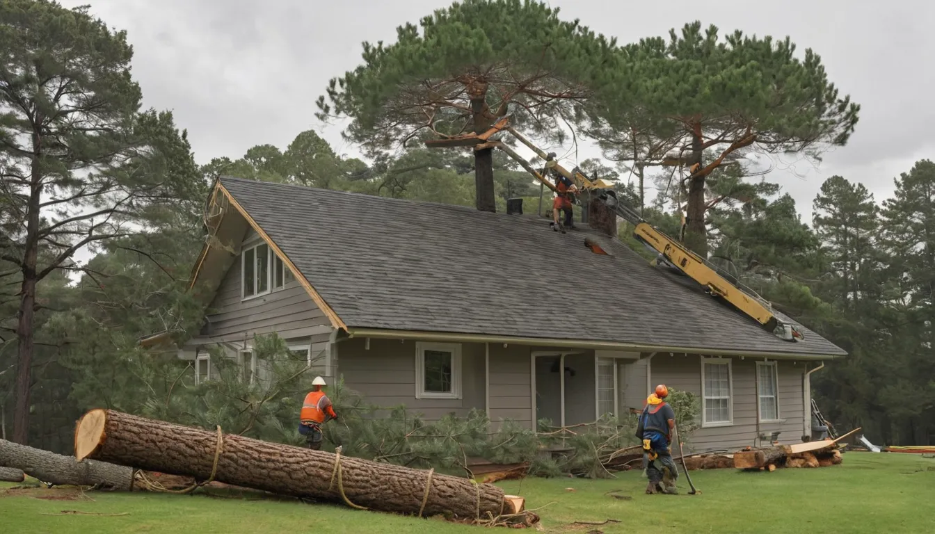 A local tree provider crew cutting a fallen tree off a home's roof in the West Jordan area after a storm